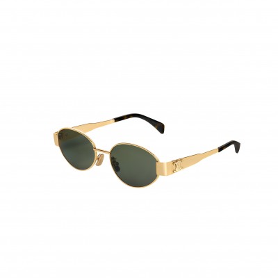 CELINE TRIOMPHE METAL 01 SUNGLASSES IN METAL GOLD GREEN  4S235
